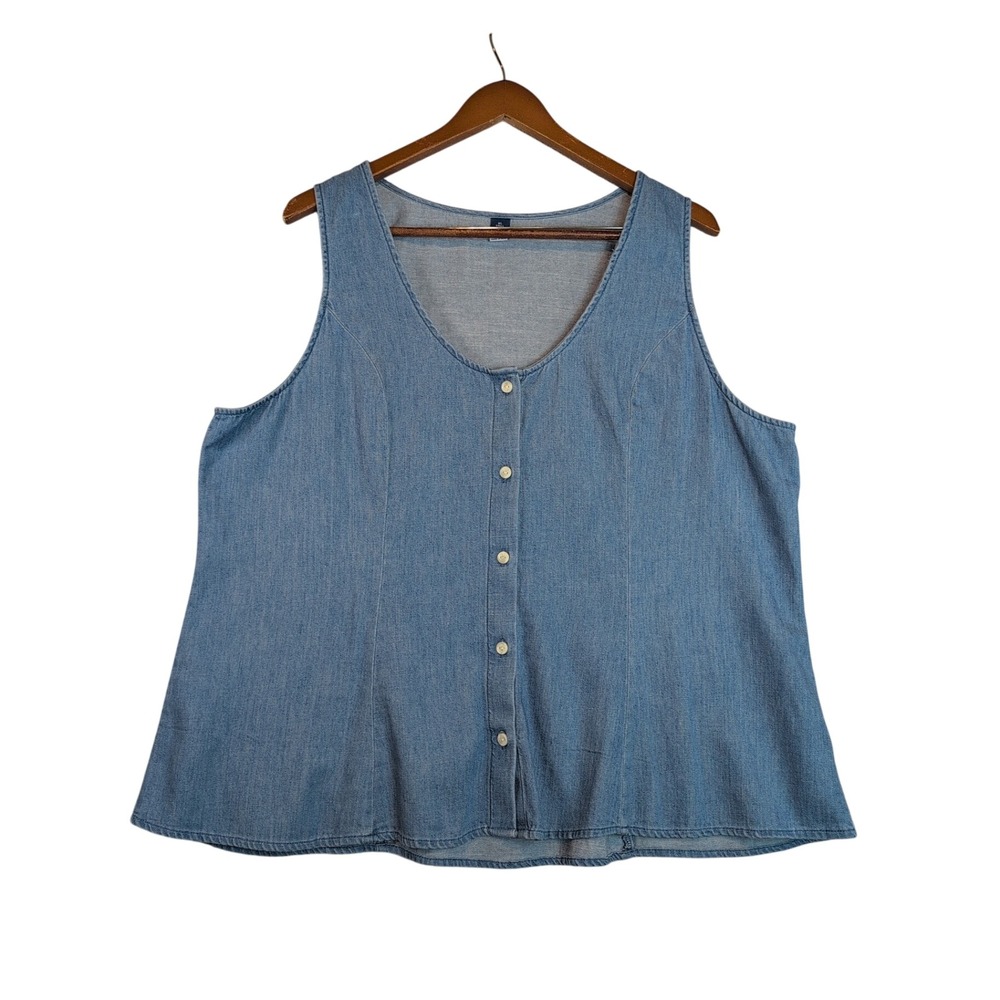 Old Navy Womens XL Tall Blue Denim Swing Button Front Sleeveless Top Layers Cool